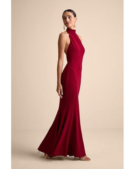 Lulus Red Sihana Halter Mermaid Maxi Dress