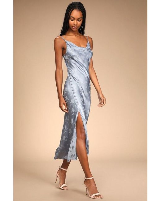 Lulus Blue All About You Floral Jacquard Satin Midi Dress