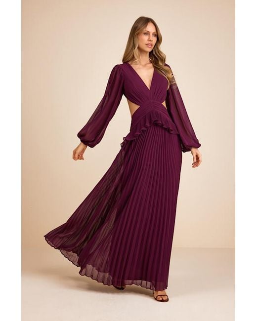 Lulus Red Chaelyn Plum Long Sleeve Cutout Maxi Dress