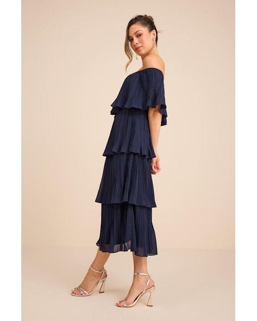Lulus Blue Gala Ready Off-The-Shoulder Ruffle Midi Dress