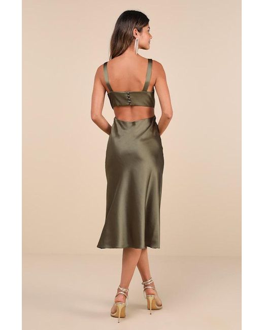 Lulus Natural Unmatched Elegance Satin Sleeveless Midi Dress