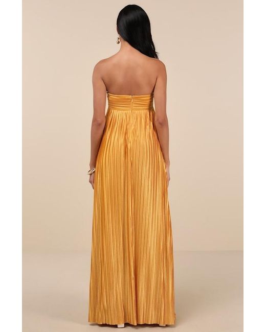 Lulus Natural Whimsical Beauty Satin Plisse Strapless Maxi Dress