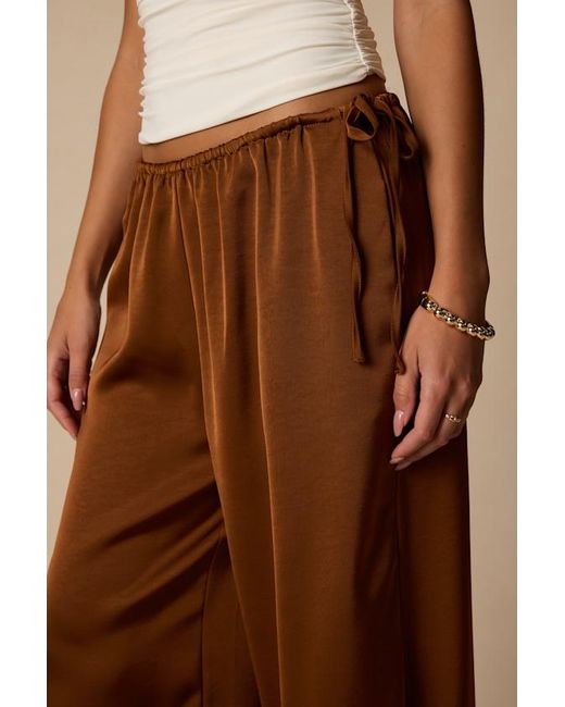 Lulus Natural Amala Satin Mid-Rise Wide-Leg Pants