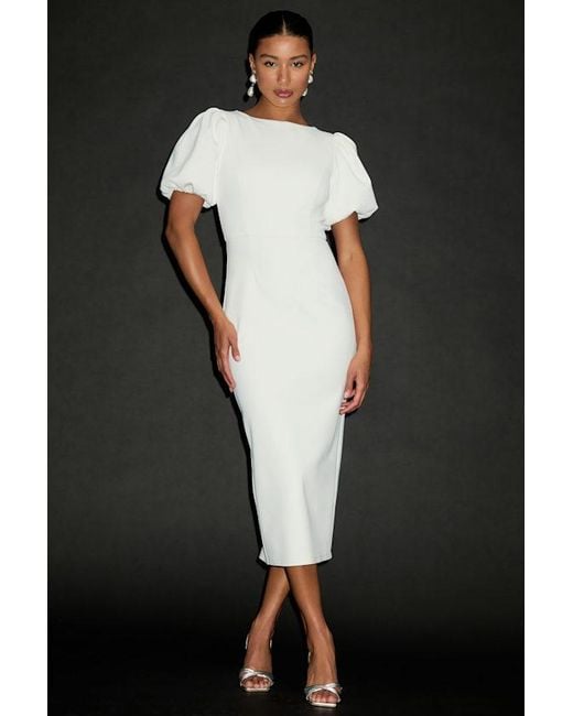 Lulus Black Simply Beloved Puff Sleeve Bodycon Midi Dress