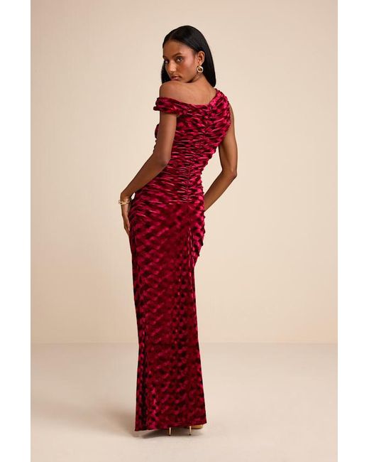 Lulus Red Renisa Velvet Chevron Asymmetrical Maxi Dress