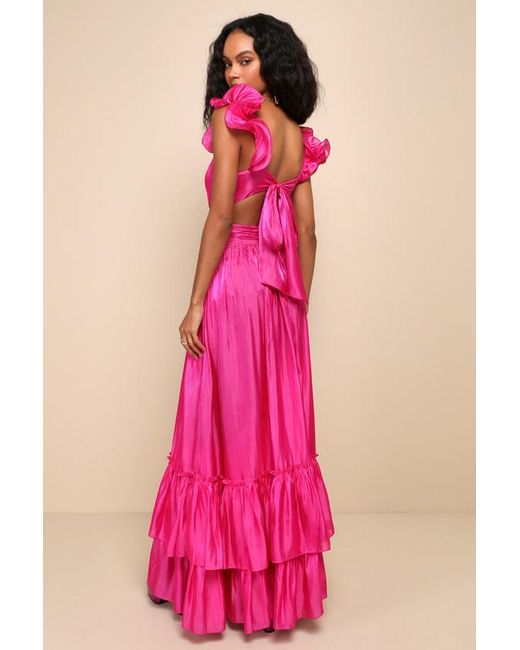 Lulus Pink Pristine Glow Ruffled Tie-Back Maxi Dress