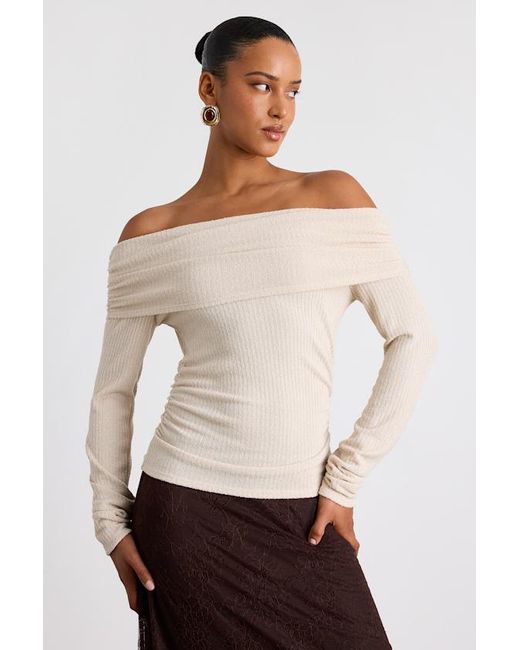 Lulus White Coveted Favorite Cream Textured Off-The-Shoulder Top