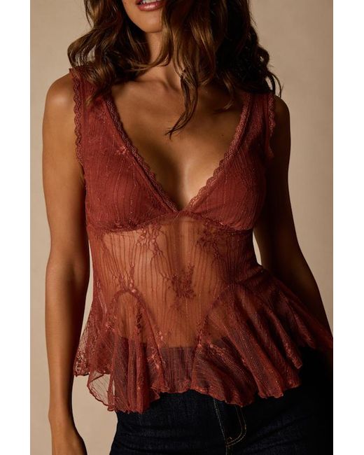Lulus Blue Marsha Rust Sheer Lace V-Neck Tank Top
