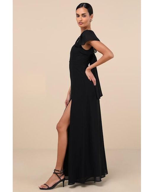 Lulus Black Simply Delightful Tie-Back Flutter Sleeve Maxi Dress