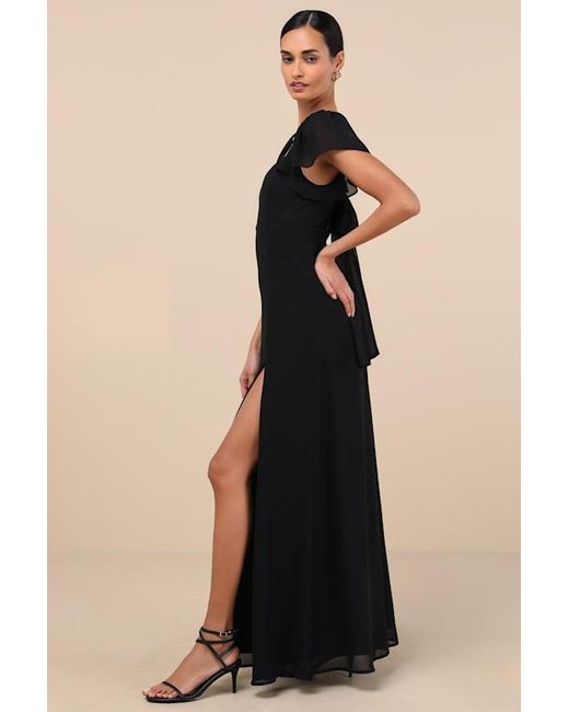Lulus Black Simply Delightful Tie-Back Flutter Sleeve Maxi Dress