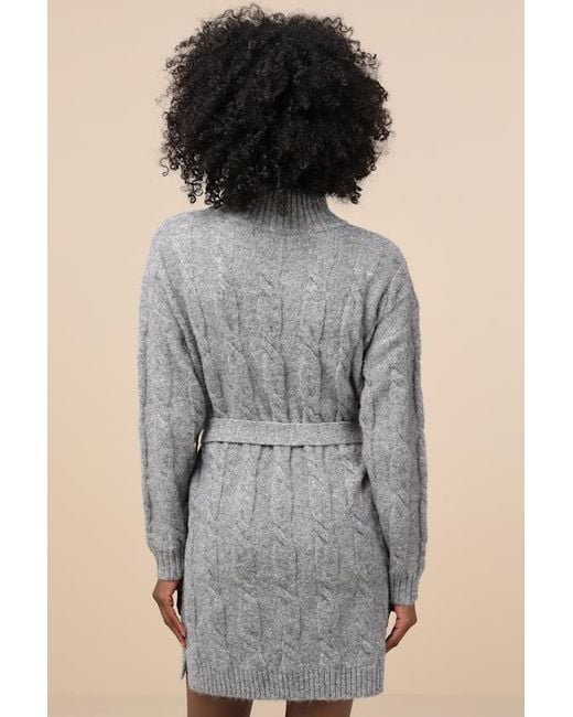 Lulus Blue Warmed Up To You Cable Knit Mock Neck Sweater Dress