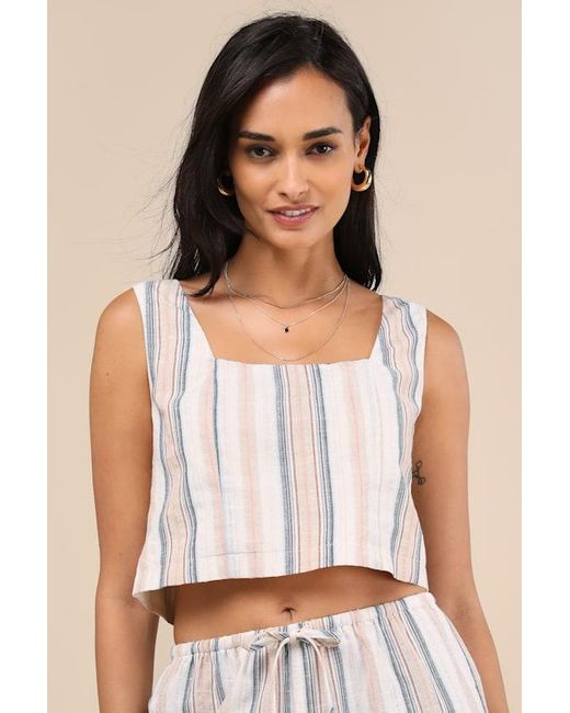 Lulus White Raylon Multi Striped Tank Top
