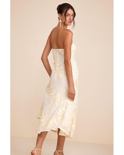 Lulus Natural Taden Mesh Floral Applique Midi Dress