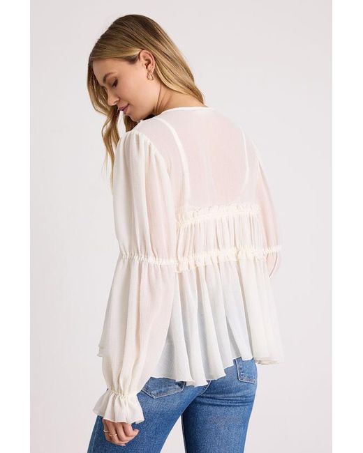 Lulus White Felicity Sheer Tie-Front Peplum Top