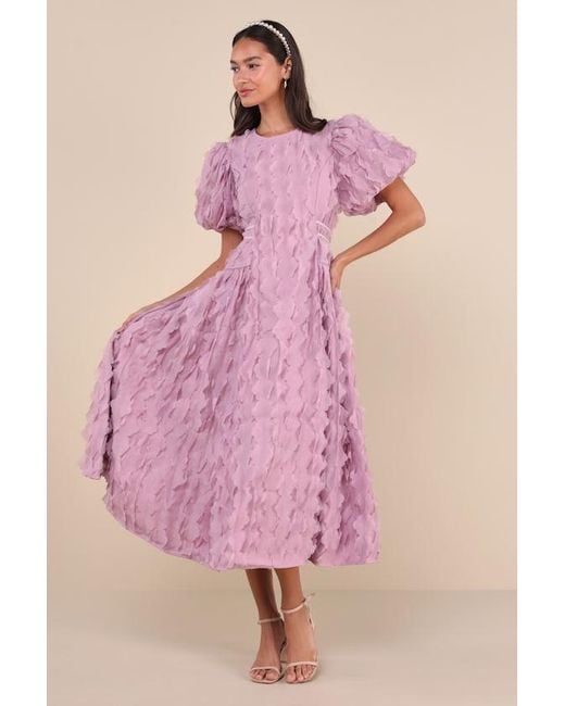 Sister Jane Pink Roundup Ruffle-Textured Puff Sleeve Midi Dress