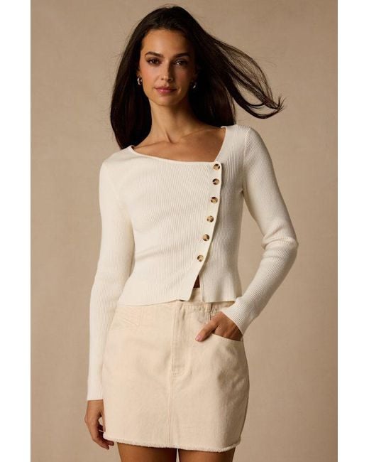Lulus Natural Modern Status Asymmetrical Button-Front Sweater Top