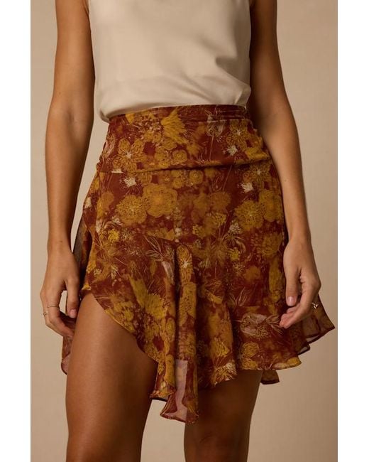 Lulus Brown Nico Floral Print Chiffon Skirt