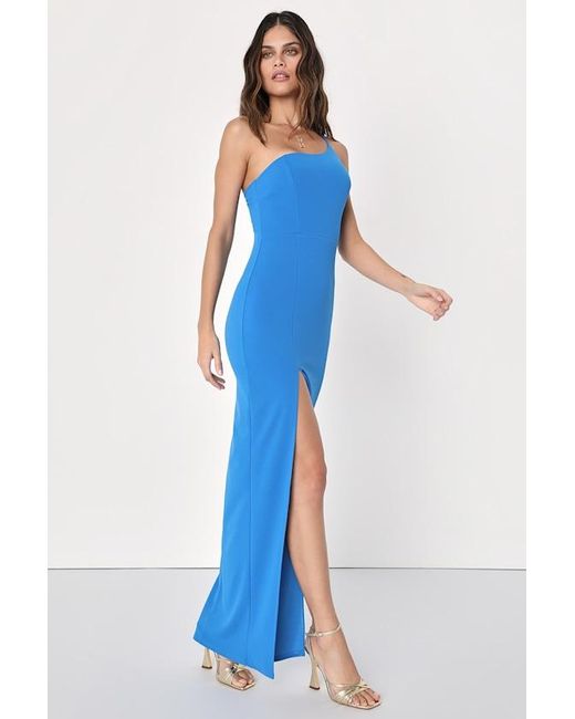 Lulus Blue Keeper Of My Heart One-Shoulder Maxi Dress