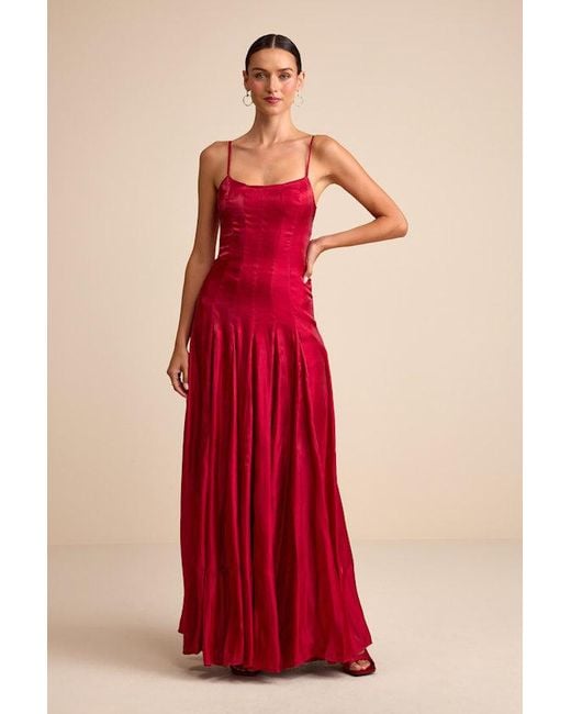Lulus Red Zeline Organza Pleated Drop Waist Maxi Dress