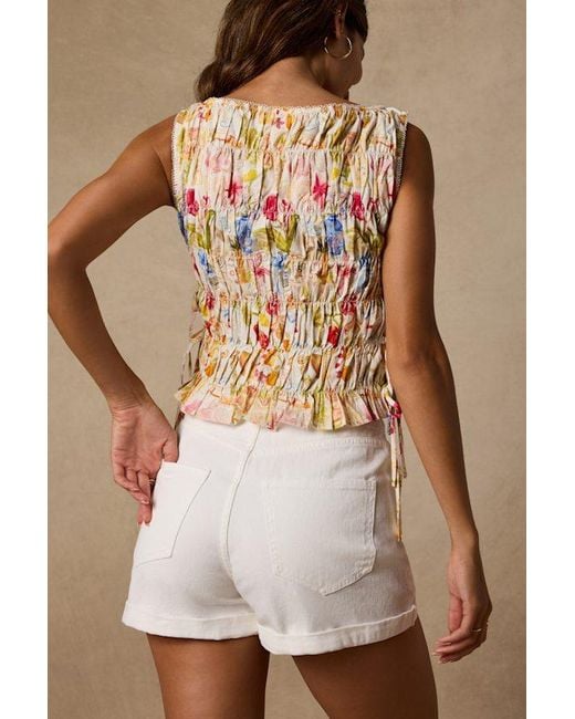 Lush Brown Lolani Multi Print Smocked Tank Top
