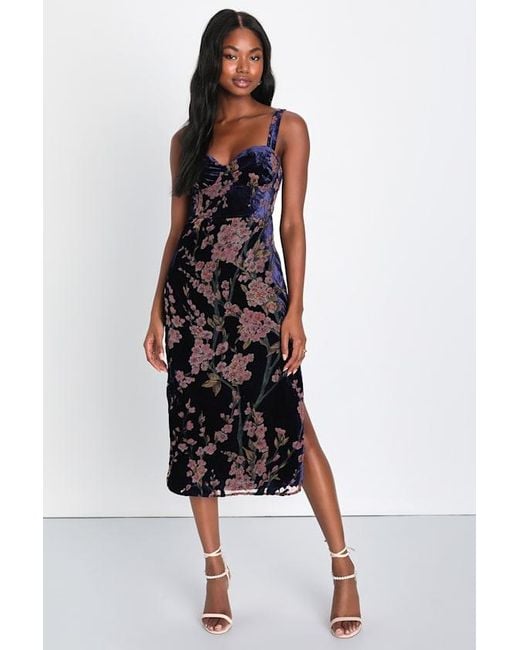 Lulus Multicolor Romantic Stunner Floral Burnout Velvet Lace-Up Dress