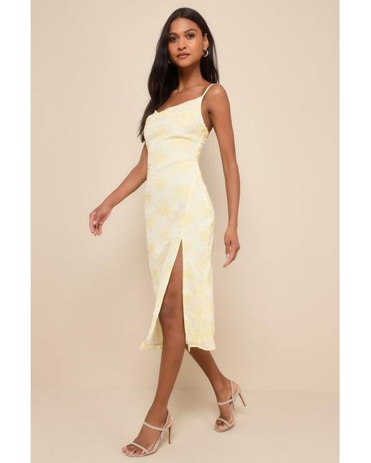 Lulus Natural Lovely Existence Embroidered Cowl Neck Midi Dress