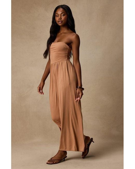 Lush Brown Flirty Posture Jersey Knit Strapless Jumpsuit