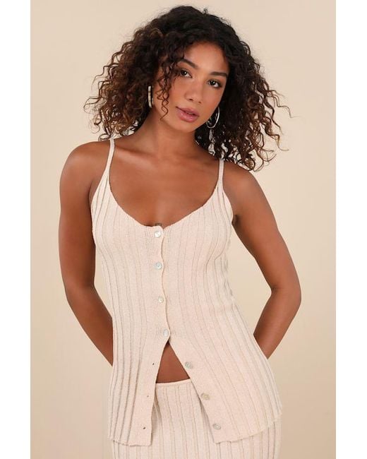 SNDY'S Natural Baha Ribbed Knit Button-Front Cami Top