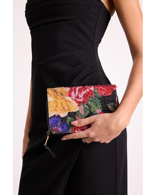 Betsey Johnson Black Floral Rhinestone Multi Wallet Clutch