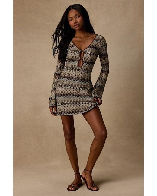 Lulus Brown Laika Multi Crochet Keyhole Mini Dress