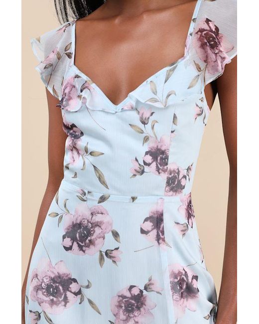 Lulus Blue Sweetest Entrance Floral Ruffled Tie-Back Maxi Dress