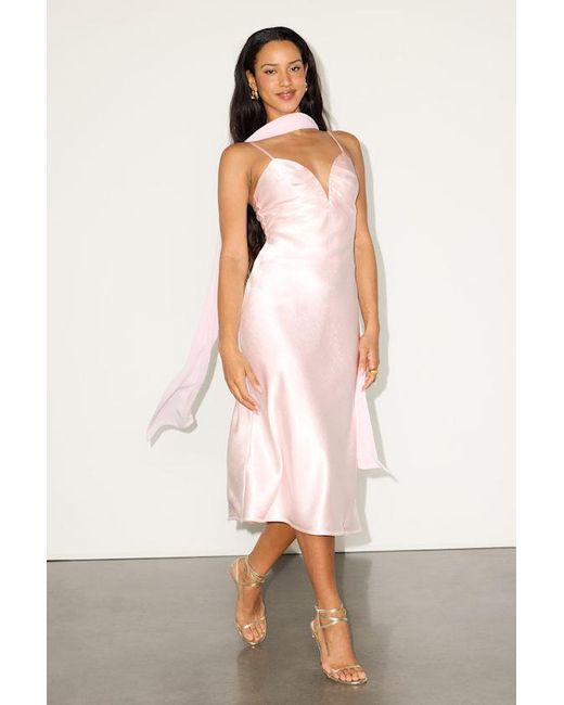 Lulus Natural Molena Slip Midi Dress And Scarf Set