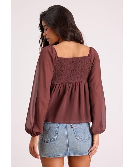Lulus Red Lemmie Chiffon Tie-Front Long Sleeve Top