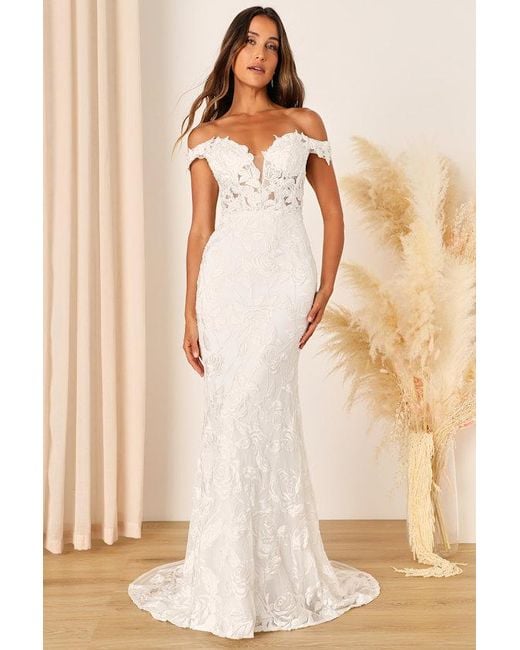 Lulus White Precious Romance Embroidered Off-The-Shoulder Maxi Dress