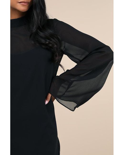 Lulus Black Perfected Charm Bell Sleeve Mini Shift Dress