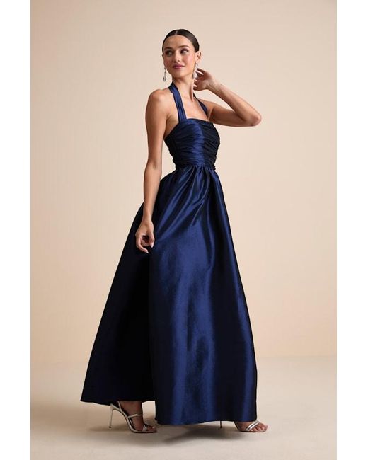 Lulus Blue Rani Taffeta Halter Maxi Dress