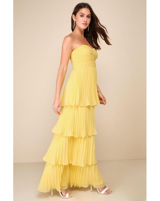 Lulus Yellow Seriously Sensational Strapless Tiered Maxi Dress