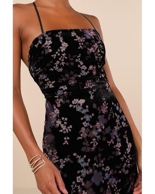 Lulus Black Elegant Persuasion Burnout Velvet Lace-Up Midi Dress