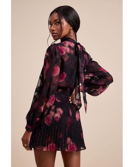 Lulus Red Ayveen Floral Burnout Balloon Sleeve Mini Dress