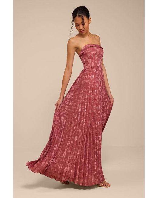 Lulus Red Elysium Rusty Rose Floral Burnout Strapless Maxi Dress