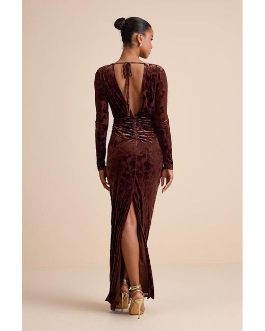 Lulus Brown Patricia Velvet Burnout Long Sleeve Maxi Dress