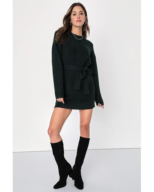 Lulus Black Wishing On Winter Cable Knit Mini Sweater Dress