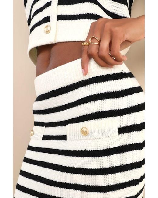 Moon River Natural Exemplary Chicness Striped Sweater Knit Midi Skirt