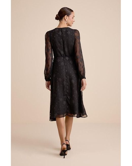 Lulus Black Evening Of Elegance Floral Jacquard Wrap Midi Dress