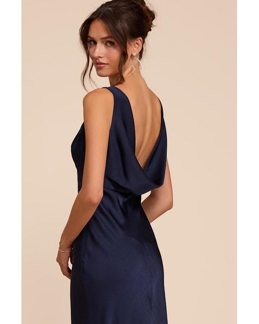 Lulus Blue Hatley Satin Cowl Back Maxi Dress
