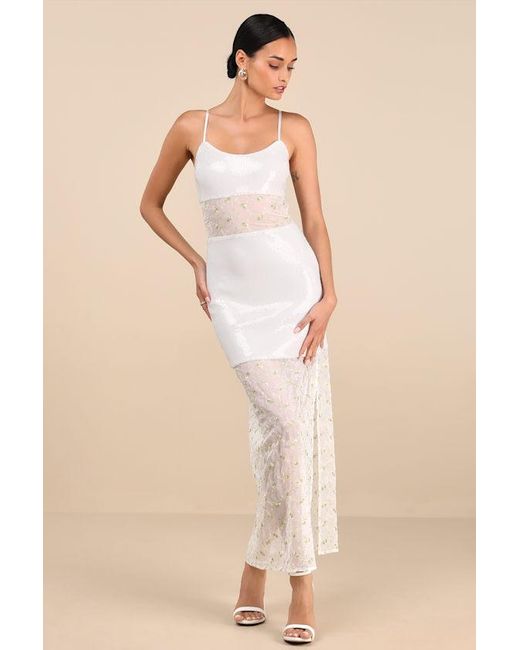 Lulus Brown Malone Sheer Sequin Embroidered Maxi Dress
