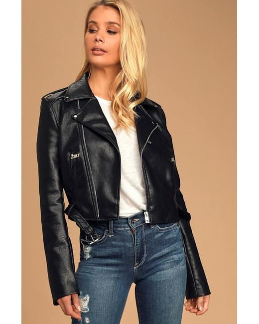 Lulus Blue Off The Edge Vegan Leather Moto Jacket