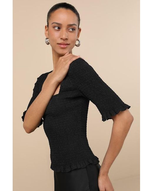 Lulus Black Enna Smocked Short Sleeve Top
