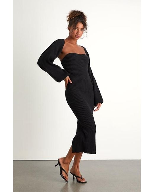 Lulus Black Autumn Aura Ribbed Two-Piece Sweater Dress