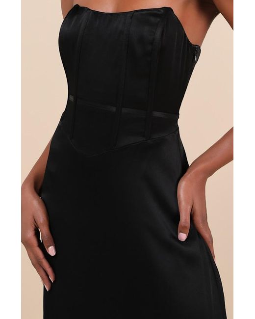Lulus Black Extraordinary Presence Satin Strapless Maxi Dress